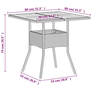 vidaXL Garden Table Beige 80x80x75 cm Poly Rattan Acacia Wood