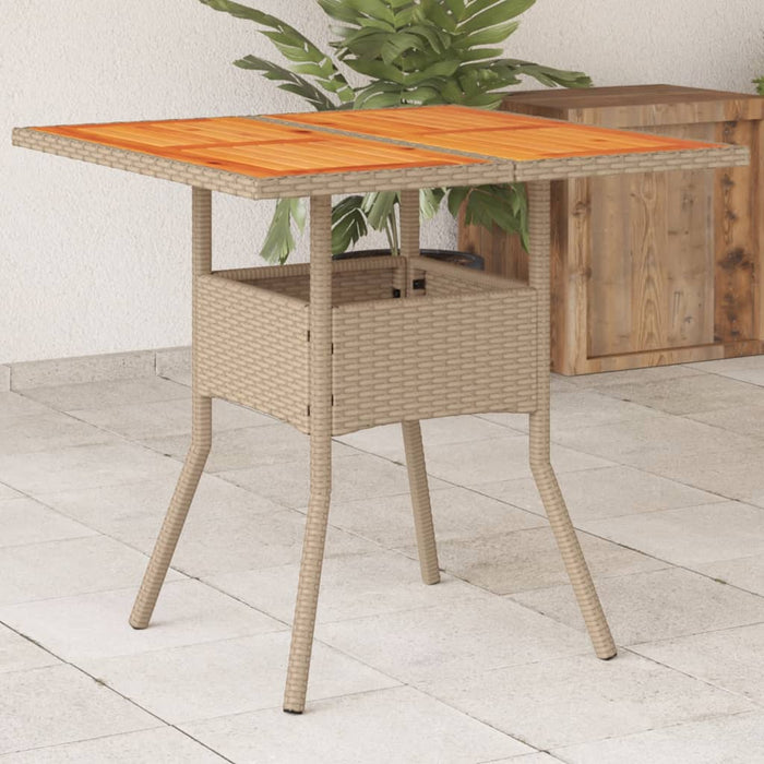 vidaXL Garden Table Beige 80x80x75 cm Poly Rattan Acacia Wood