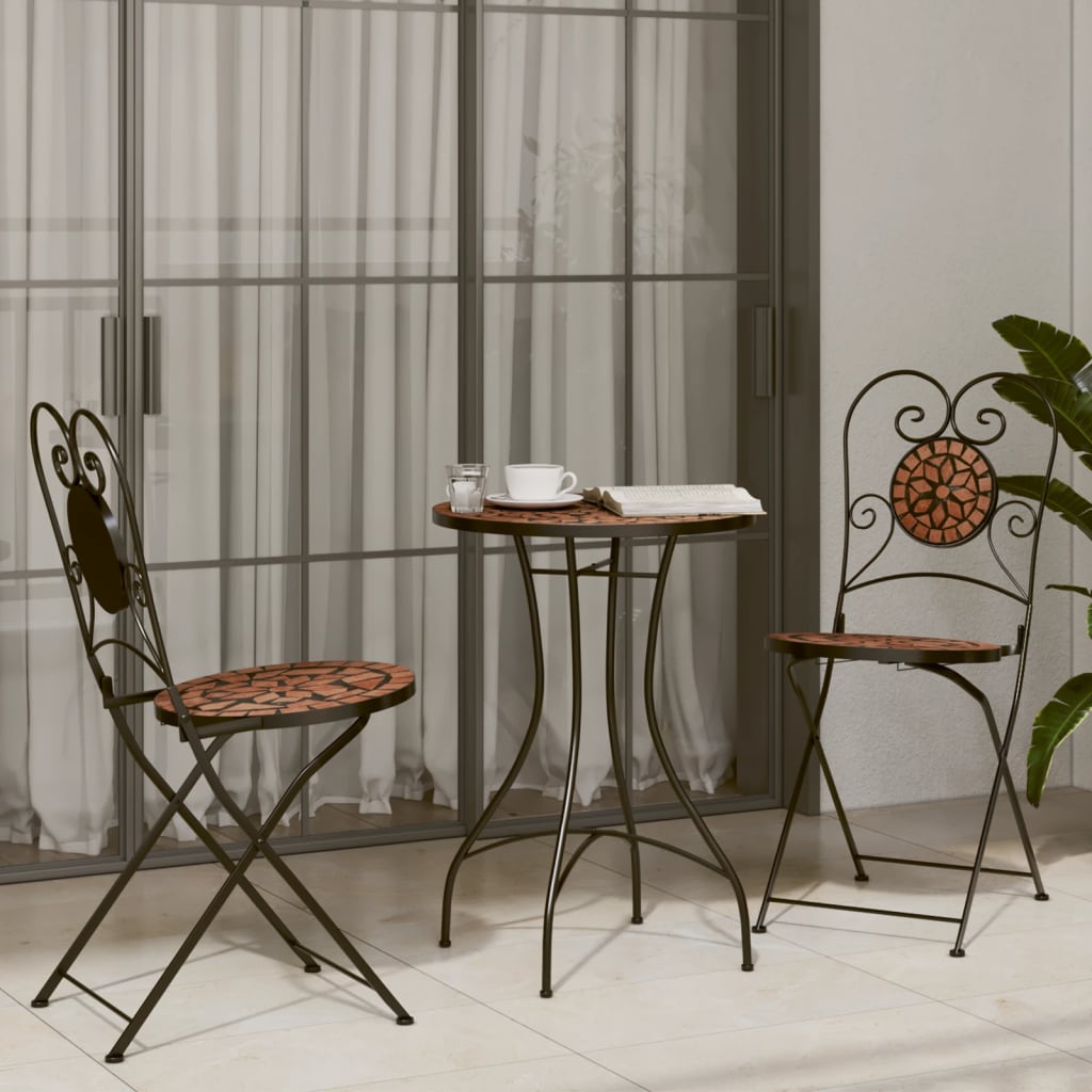 vidaXL Mosaic Bistro Set Terracotta Iron and Ceramic