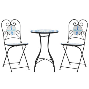 vidaXL Mosaic Bistro Set Blue and White Iron and Ceramic