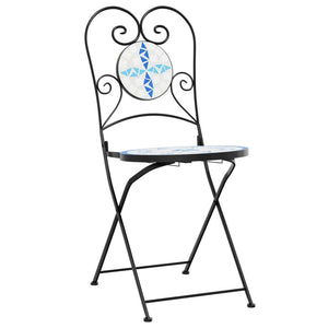 vidaXL Mosaic Bistro Set Blue and White Iron and Ceramic