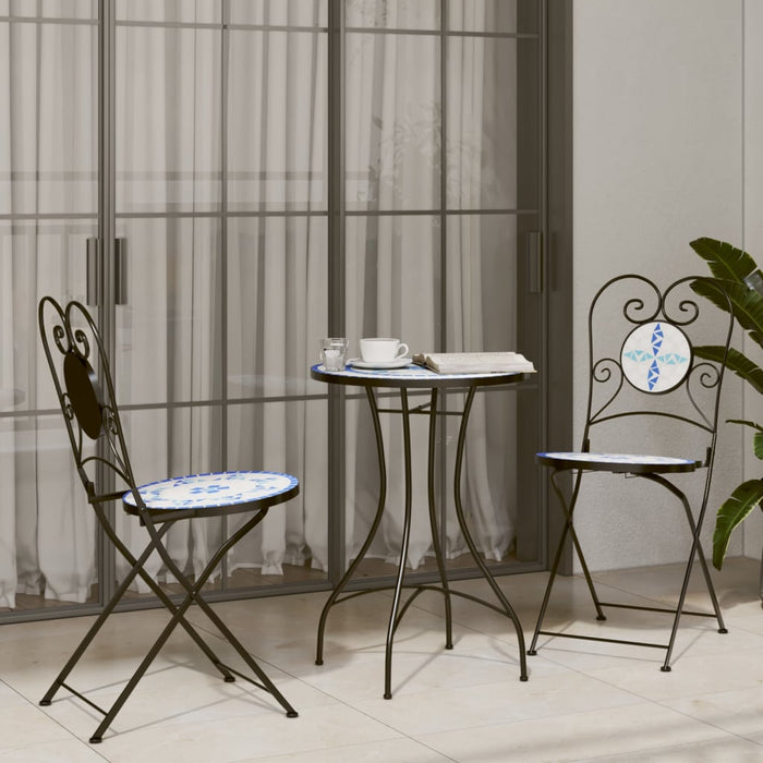 vidaXL Mosaic Bistro Set Blue and White Iron and Ceramic