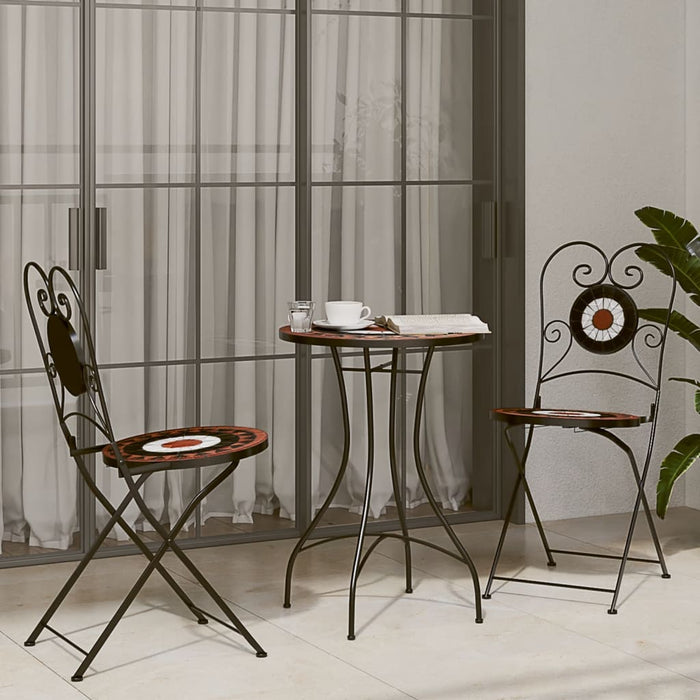 vidaXL Mosaic Bistro Set Terracotta and White Iron and Ceramic