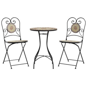 vidaXL Mosaic Bistro Set Terracotta and White Iron and Ceramic