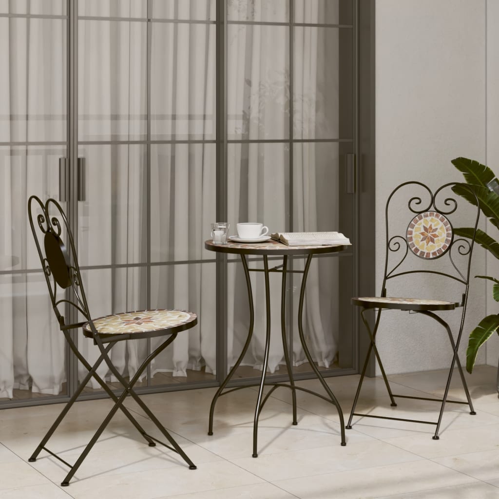 vidaXL Mosaic Bistro Set Terracotta and White Iron and Ceramic