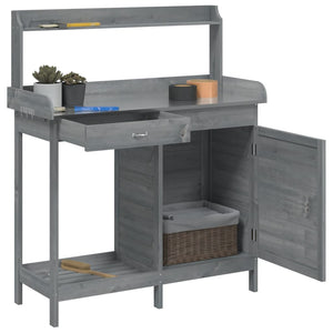 vidaXL Potting Table with Cabinet Grey 110.5x45x124.5 cm Solid Wood Fir