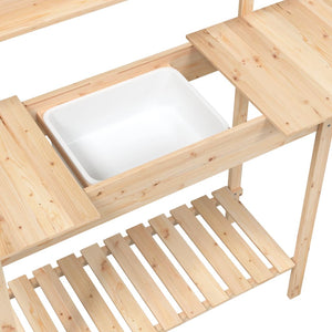 vidaXL Potting Table with Sink 147.5x44x139.5 cm Solid Wood Fir