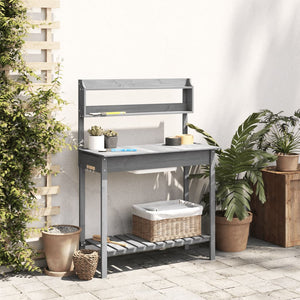 vidaXL Potting Table with Sink Grey 147.5x44x139.5 cm Solid Wood Fir