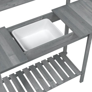 vidaXL Potting Table with Sink Grey 147.5x44x139.5 cm Solid Wood Fir