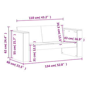 vidaXL Garden Sofa 2-Seater White 134x60x62 cm Solid Wood Pine