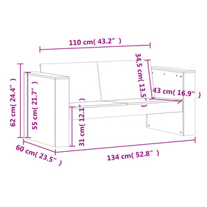 vidaXL Garden Sofa 2-Seater 134x60x62 cm Solid Wood Douglas