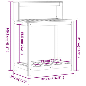 vidaXL Potting Table with Shelves 82.5x50x109.5 cm Solid Wood Pine