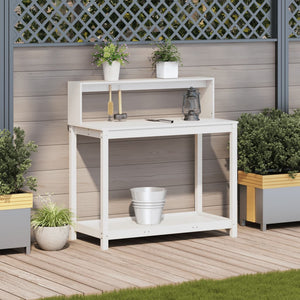 vidaXL Potting Table with Shelves White 108x50x109.5 cm Solid Wood Pine