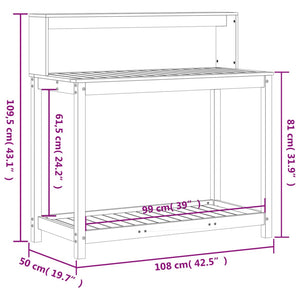 vidaXL Potting Table with Shelves White 108x50x109.5 cm Solid Wood Pine