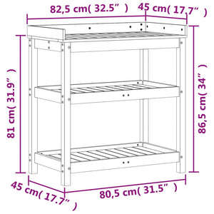 vidaXL Potting Table with Shelves 82.5x45x86.5 cm Solid Wood Pine