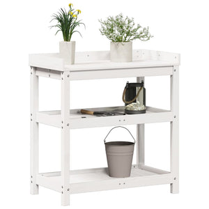 vidaXL Potting Table with Shelves White 82.5x45x86.5 cm Solid Wood Pine