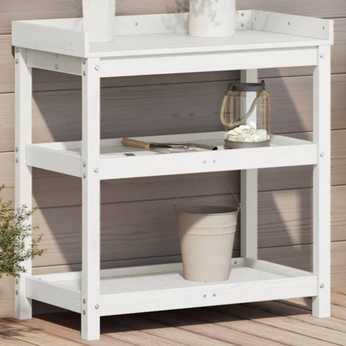 vidaXL Potting Table with Shelves White 82.5x45x86.5 cm Solid Wood Pine