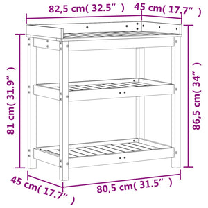 vidaXL Potting Table with Shelves 82.5x45x86.5 cm Solid Wood Douglas