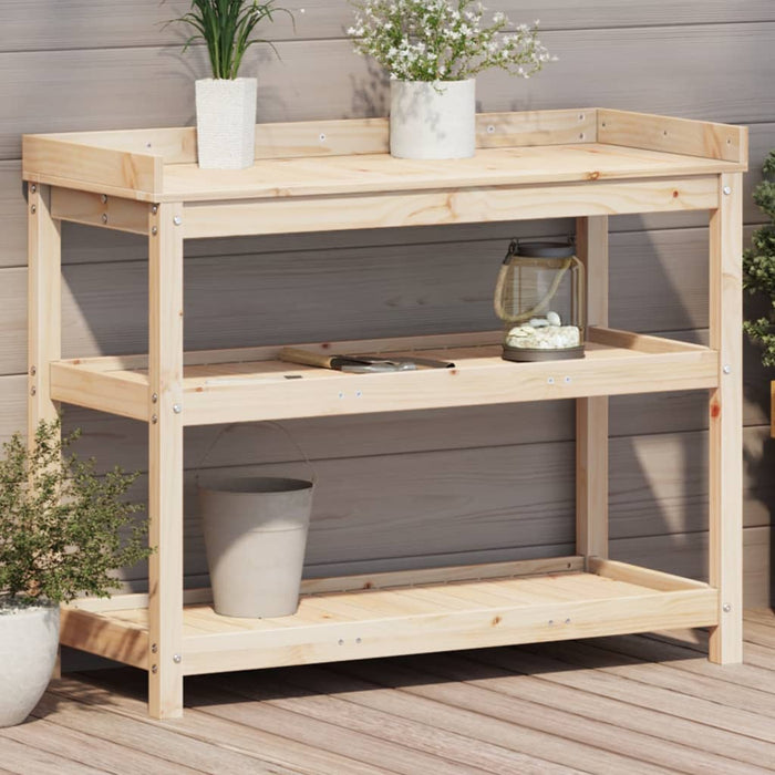 vidaXL Potting Table with Shelves 108x45x86.5 cm Solid Wood Pine