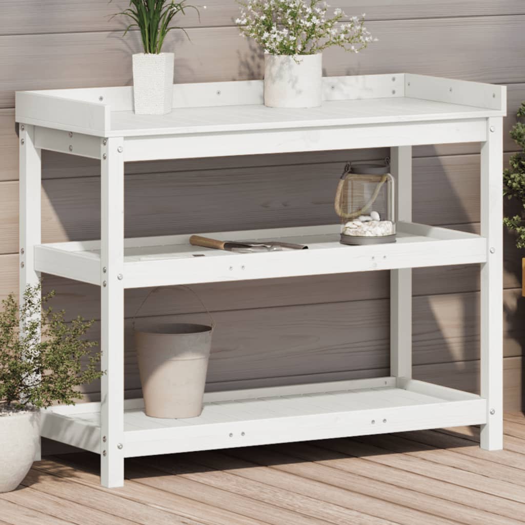 vidaXL Potting Table with Shelves White 108x45x86.5 cm Solid Wood Pine