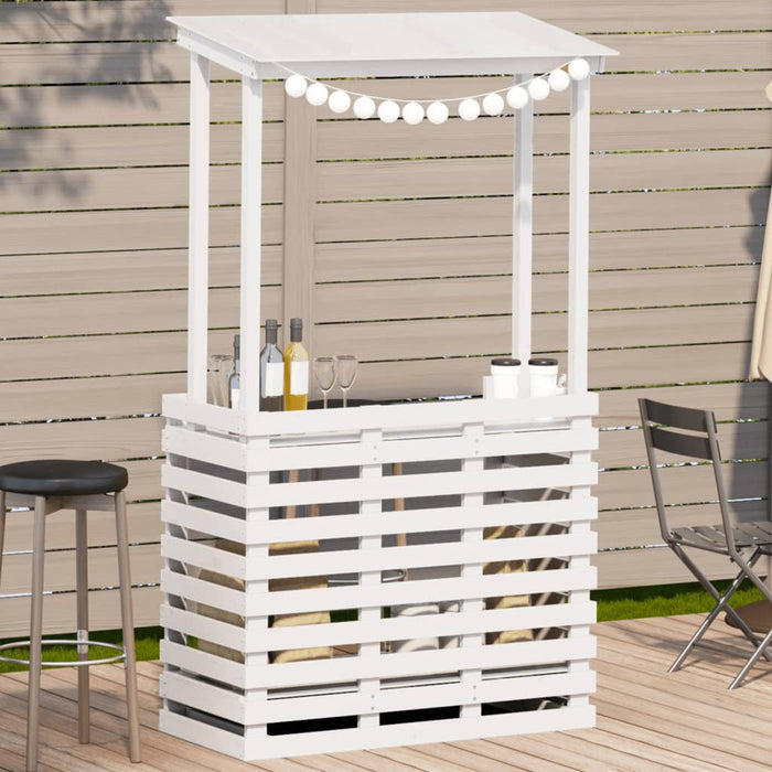 vidaXL Outdoor Bar Table with Roof White 112.5x57x195.5 cm Solid Wood