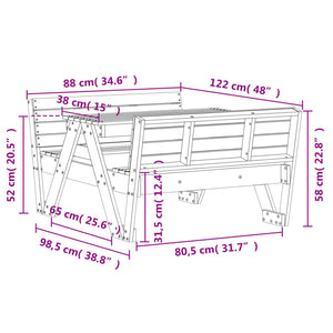 vidaXL Picnic Table for Kids 88x122x58 cm Solid Wood Pine