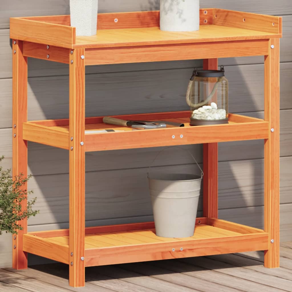 vidaXL Potting Table with Shelves Brown 82.5x45x86.5 cm Solid Wood Pine