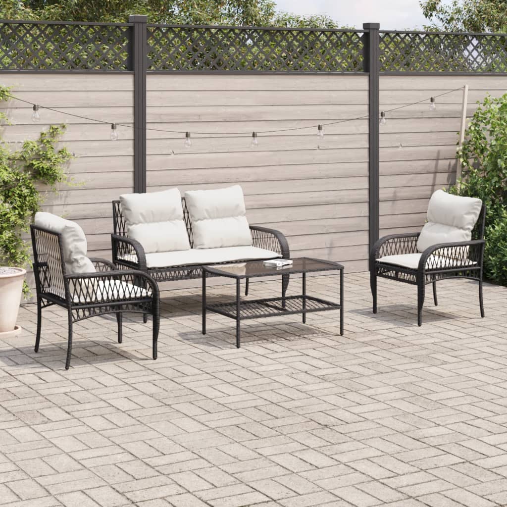 vidaXL 4 Piece Garden Sofa Set with Cushions Black Poly Rattan