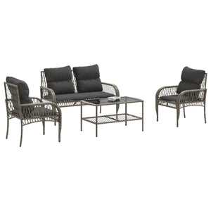 vidaXL 4 Piece Garden Sofa Set with Cushions Grey Poly Rattan