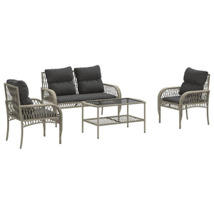 vidaXL 4 Piece Garden Sofa Set with Cushions Light Grey Poly Rattan