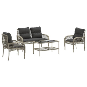 vidaXL 4 Piece Garden Sofa Set with Cushions Light Grey Poly Rattan