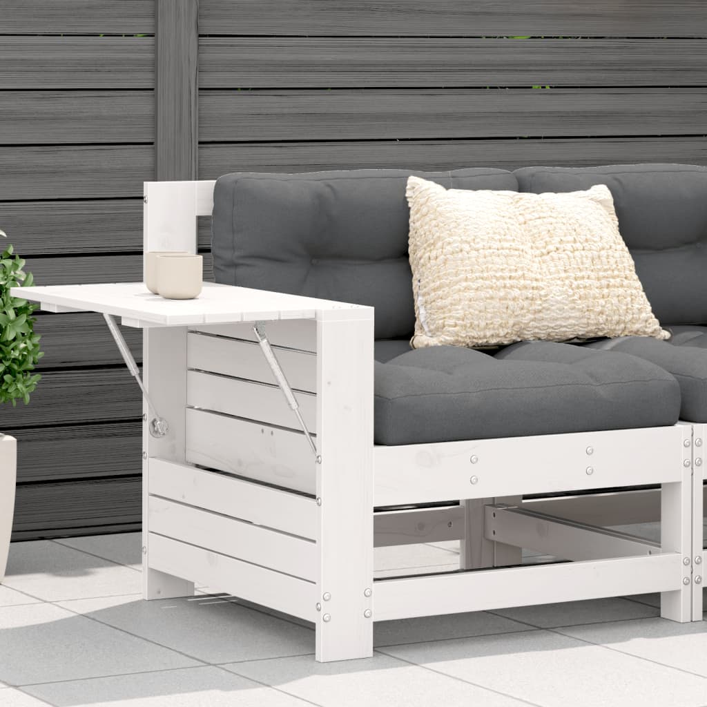 vidaXL Garden Armrest Sofa with Side Table White Solid Wood Pine