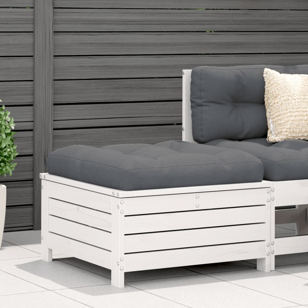 vidaXL Garden Footstool with Cushion White Solid Wood Pine