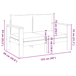 vidaXL Garden Sofa with Cushions 2-Seater Solid Wood Acacia