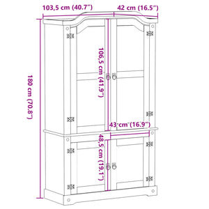 vidaXL Glass Display Cabinet Corona 103.5x42x180 cm Solid Wood Pine