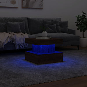 vidaXL Coffee Table with LED Lights Brown Oak 50x50x40 cm