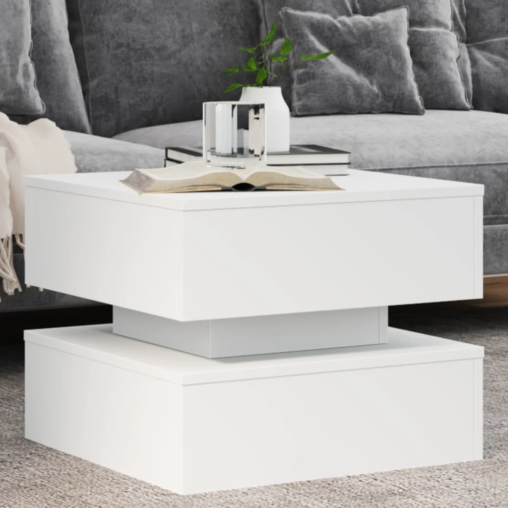 vidaXL Coffee Table with LED Lights White 50x50x40 cm