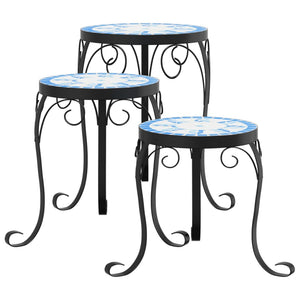 vidaXL Plant Stands 3 pcs Blue and White Ceramic