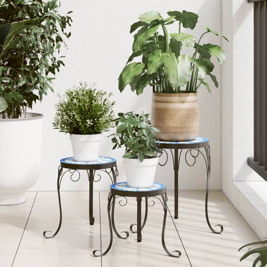 vidaXL Plant Stands 3 pcs Blue and White Ceramic