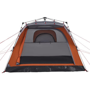 vidaXL Camping Tent Cabin 4-Person Grey and Orange Quick Release