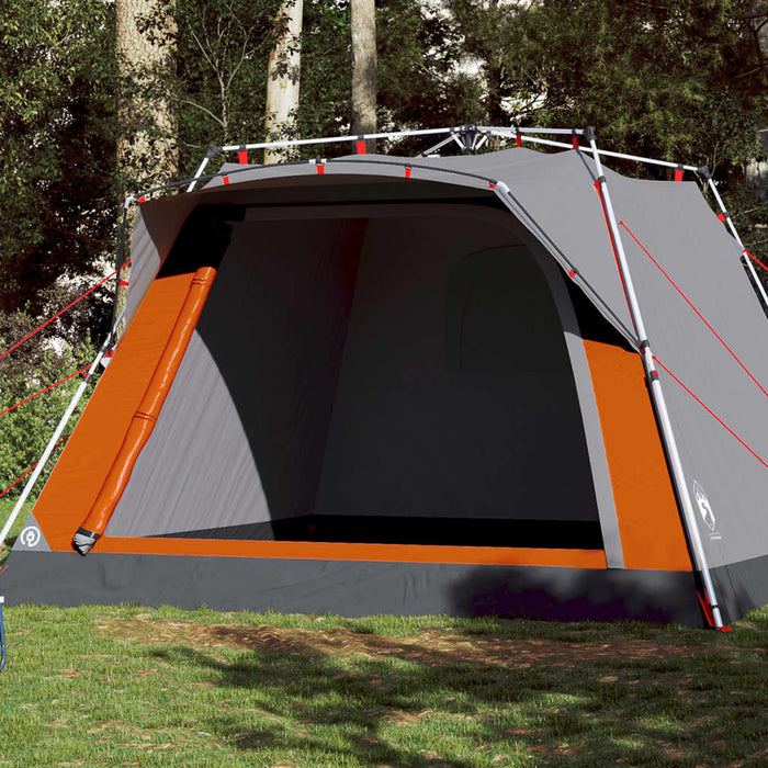 vidaXL Camping Tent Cabin 4-Person Grey and Orange Quick Release