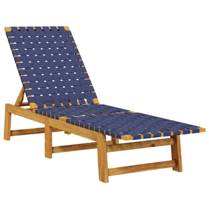 vidaXL Sun Lounger Dark Blue Solid Wood Acacia and Fabric