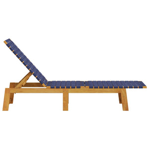 vidaXL Sun Lounger Dark Blue Solid Wood Acacia and Fabric