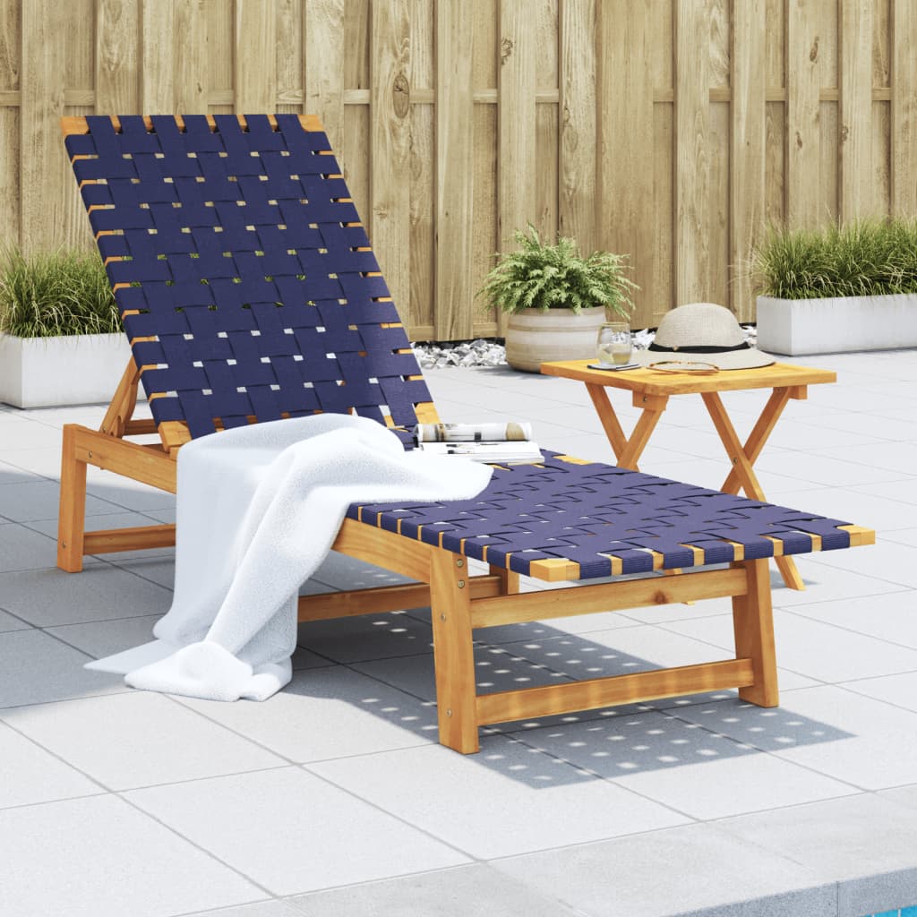 vidaXL Sun Lounger Dark Blue Solid Wood Acacia and Fabric