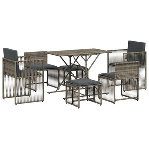 vidaXL 7 Piece Garden Dining Set with Cushions Grey Poly Rattan