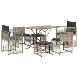 vidaXL 7 Piece Garden Dining Set with Cushions Light Grey Poly Rattan