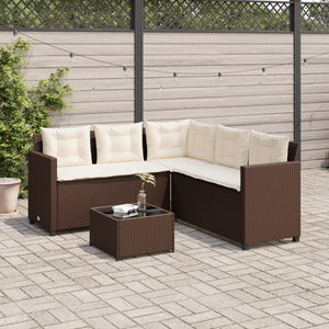 vidaXL Garden Sofa with Table and Cushions L-Shaped Brown Poly Rattan