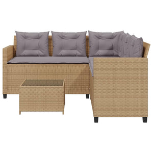 vidaXL Garden Sofa with Table and Cushions L-Shaped Beige Poly Rattan