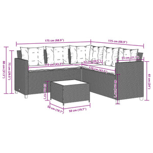 vidaXL Garden Sofa with Table and Cushions L-Shaped Light Grey Poly Rattan