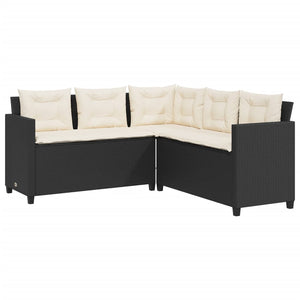 vidaXL Garden Sofa with Table and Cushions L-shaped Black Poly Rattan